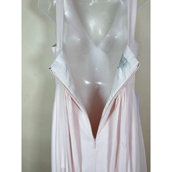 NWT Azazie Alva Bridesmaid Dress Blushing Pink Maxi Length High Slit V Neck 2 - Picture 8 of 10